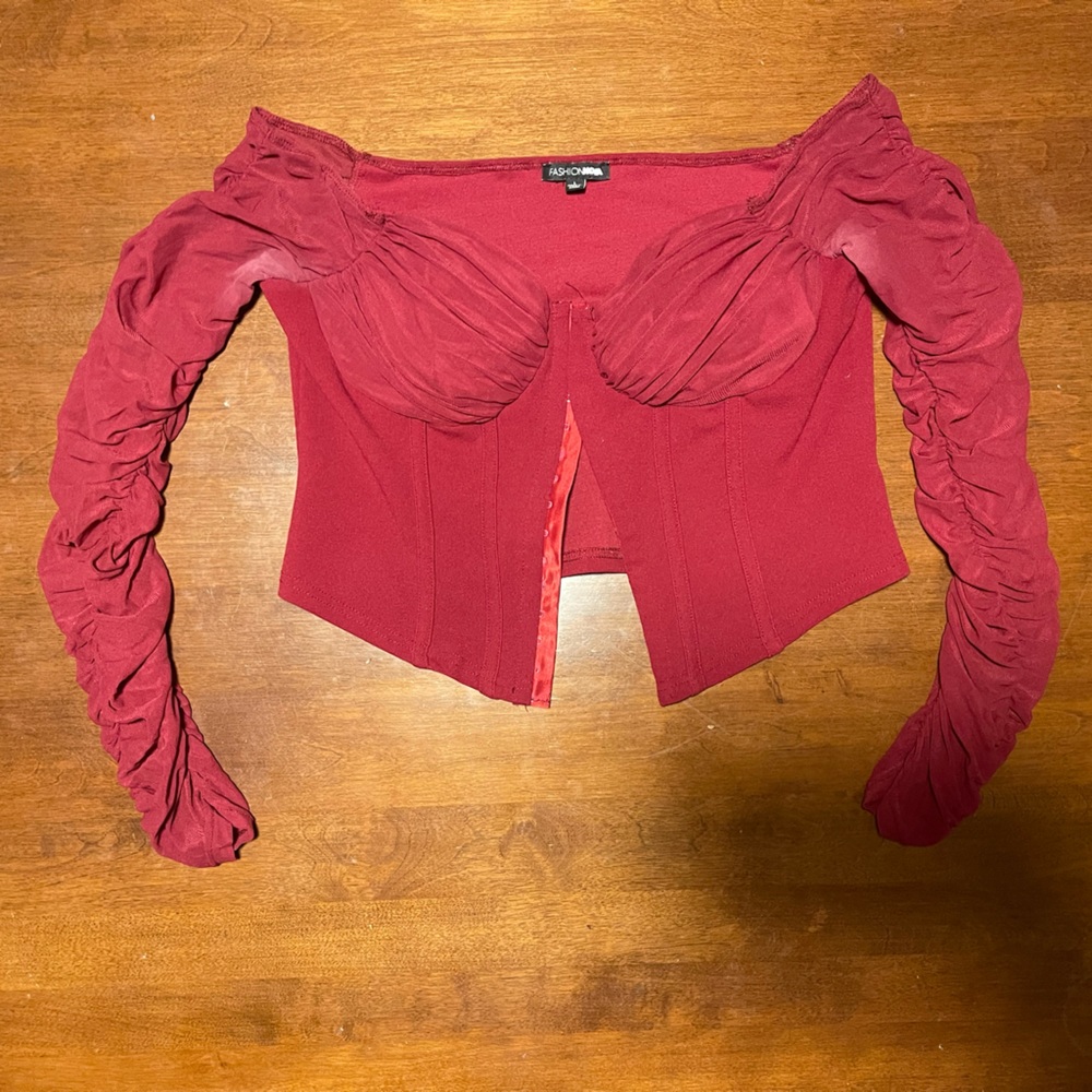Maroon, long sleeve crop top from fashion nova